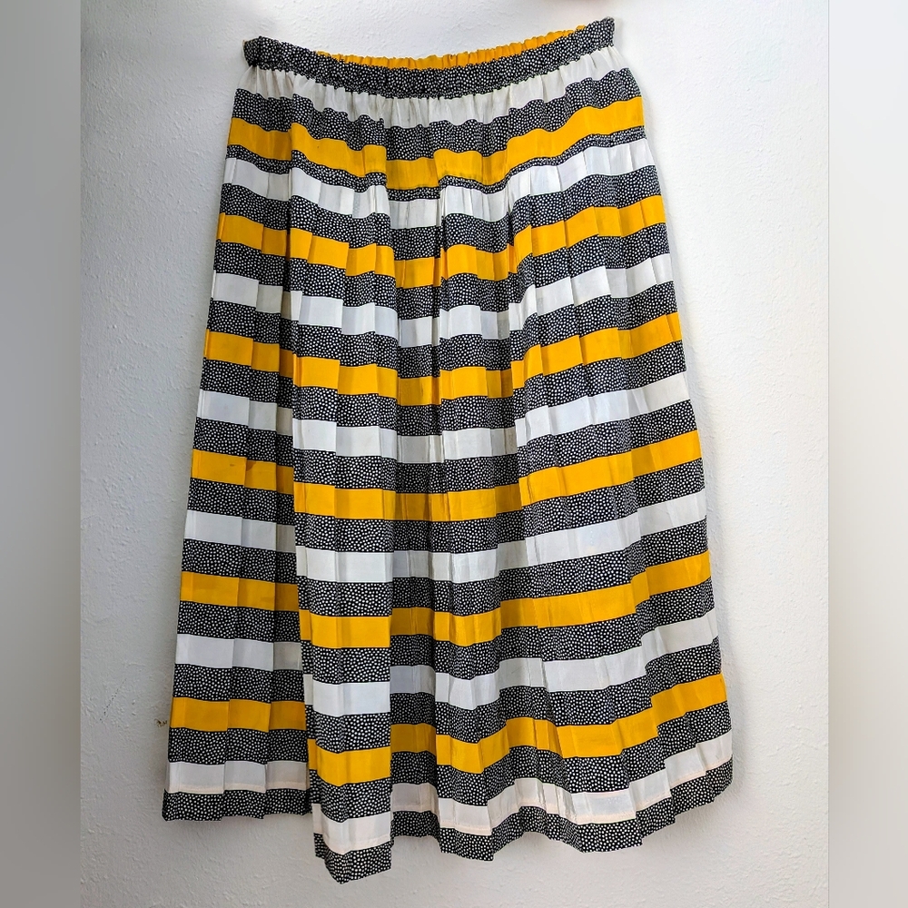 Addition Elle Yellow, Black & White Striped Midi Skirt